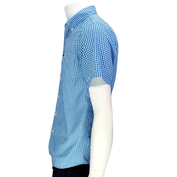 AFTCO Mens Button Down Shirt Lightweight Blue Check Short Sleeve Size S - Picture 5 of 10